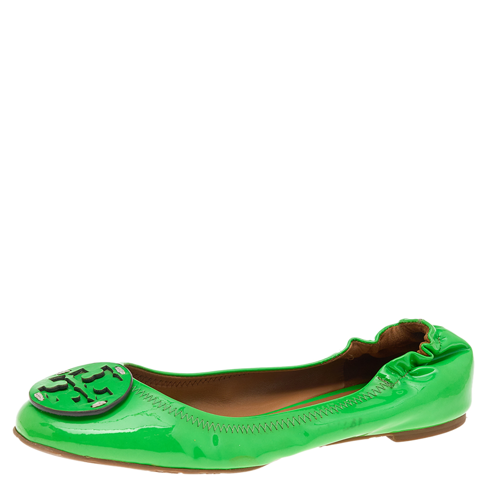luxury-women-tory-burch-used-shoes-p569174-001-2 Tory Burch Green Patent Leather Ballet Flats Size 37