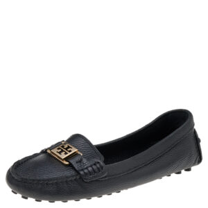 Tory Burch Black Leather Slip On Loafers Size 38