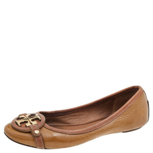 Tory Burch Brown Patent Leather Reva Ballet Flats Size 36