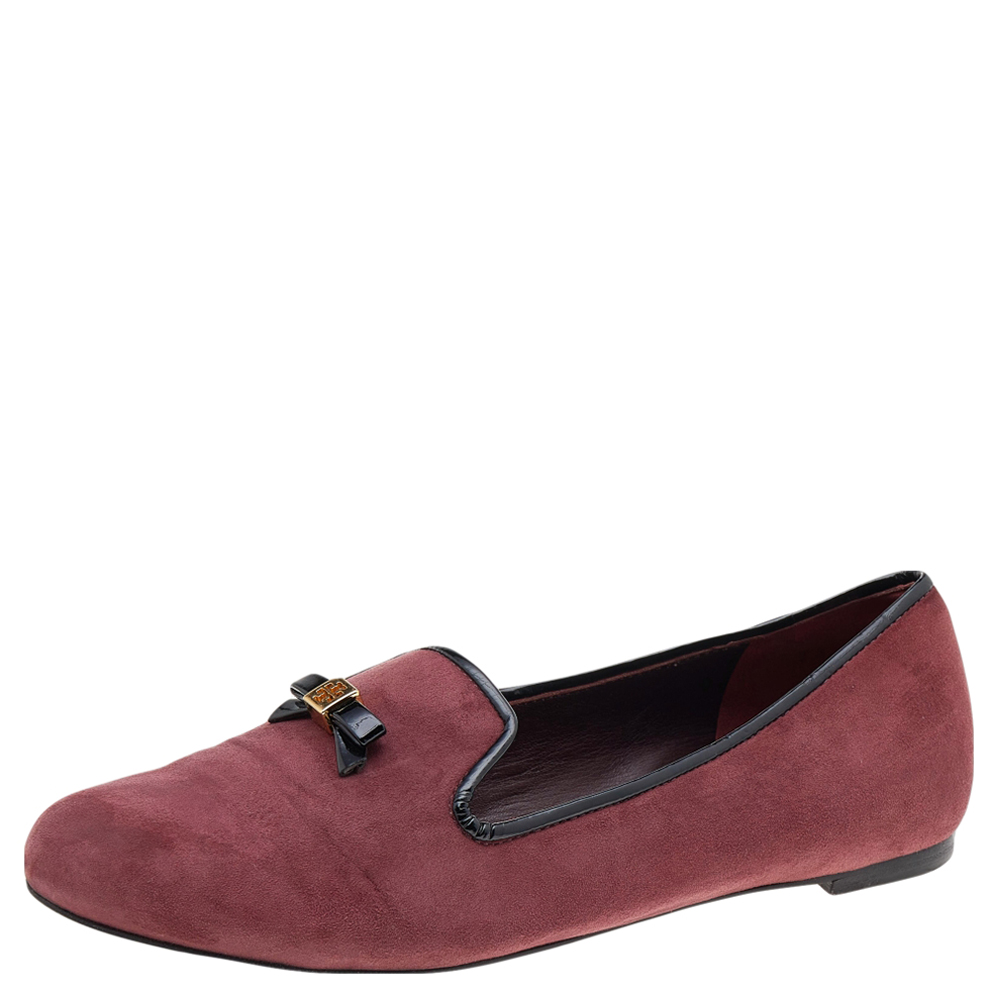luxury-women-tory-burch-used-shoes-p596715-006 Tory Burch Burgundy Suede Smoking Slippers Size 38.5