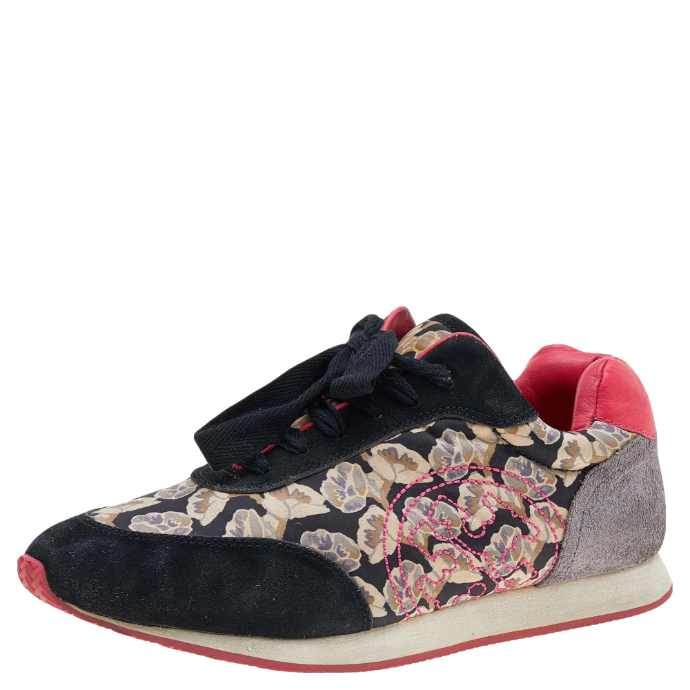 luxury-women-tory-burch-used-shoes-p596727-002-2 Tory Burch Multicolor Fabric And Leather Low Top Sneakers Size 38