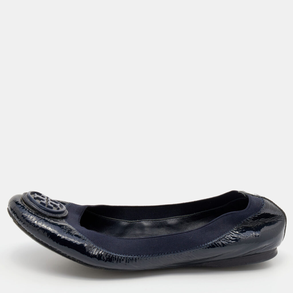 luxury-women-tory-burch-used-shoes-p653404-002-1 Tory Burch Blue Patent Leather Caroline Ballet Flats 36.5