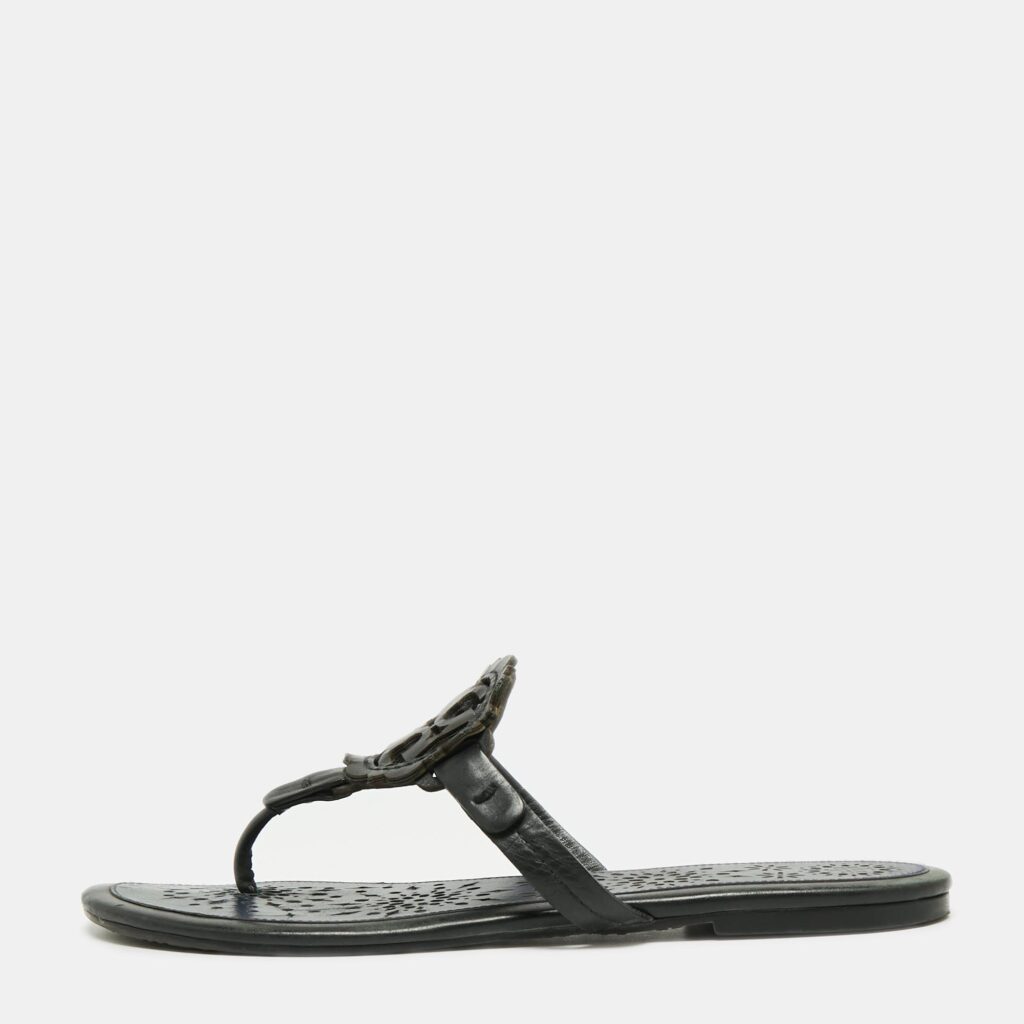 luxury-women-tory-burch-used-shoes-p670740-001-1 Tory Burch Navy Blue/Black Leather Slide Flats Size 40