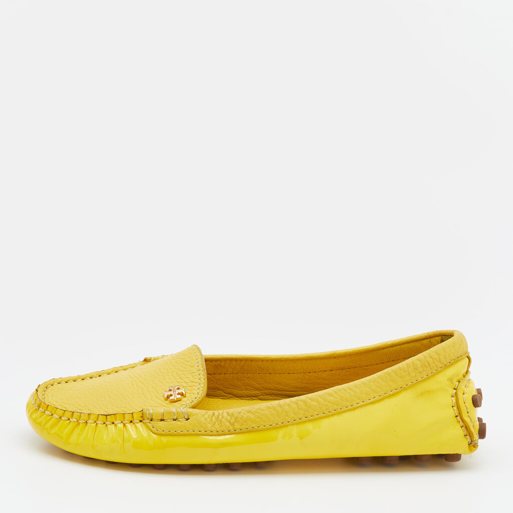 luxury-women-tory-burch-used-shoes-p713184-002-1 Tory Burch Yellow Patent Leather And Leather Slip On Loafers Size 36.5
