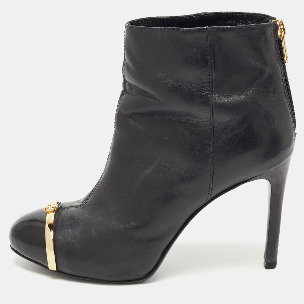 luxury-women-tory-burch-used-shoes-p778988-003 Tory Burch Black Leather and Patent Ankle Booties Size 37