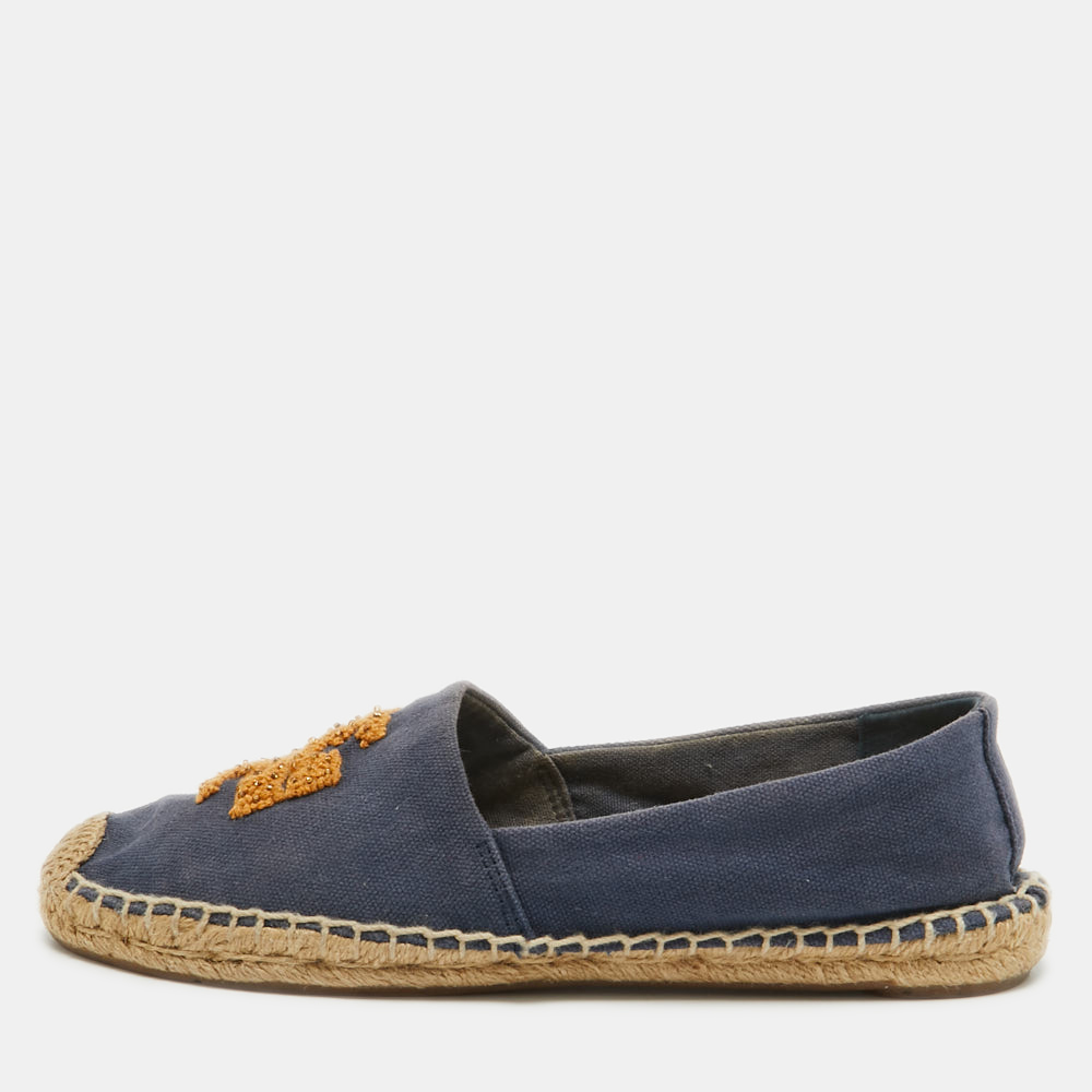 luxury-women-tory-burch-used-shoes-p921227-001 Tory Burch Blue Canvas Weston Espadrille Flats Size 37.5