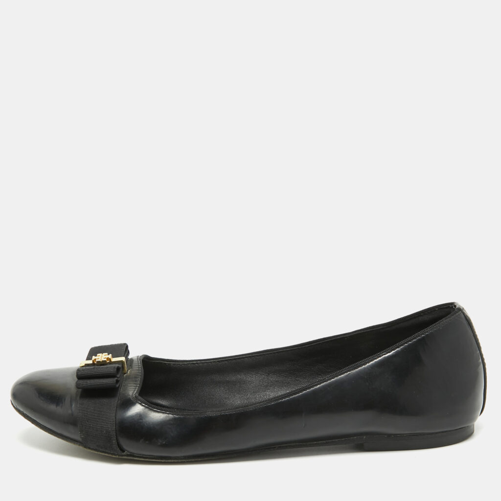 Tory Burch Black Patent Leather Bow Ballet Flats Size 39