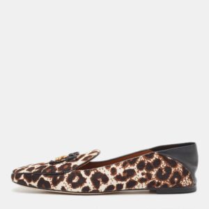 Tory Burch Tricolor Animal Print Calf Hair and Leather Tory Charm Loafers Size 37.5