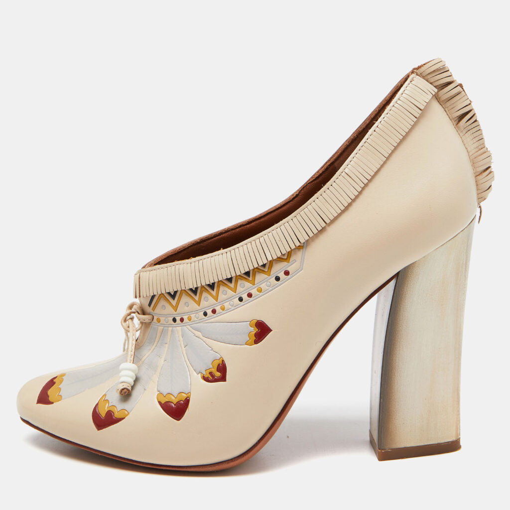 luxury-women-tory-burch-used-shoes-p945173-001 Tory Burch Beige Leather Ankle Booties Size 37.5