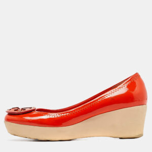 Tory Burch Orange Patent Leather Wedge Platform Pumps Size 36