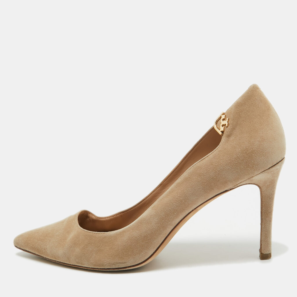 luxury-women-tory-burch-used-shoes-p998319-001 Tory Burch Beige Suede Elizabeth Pumps Size 39.5