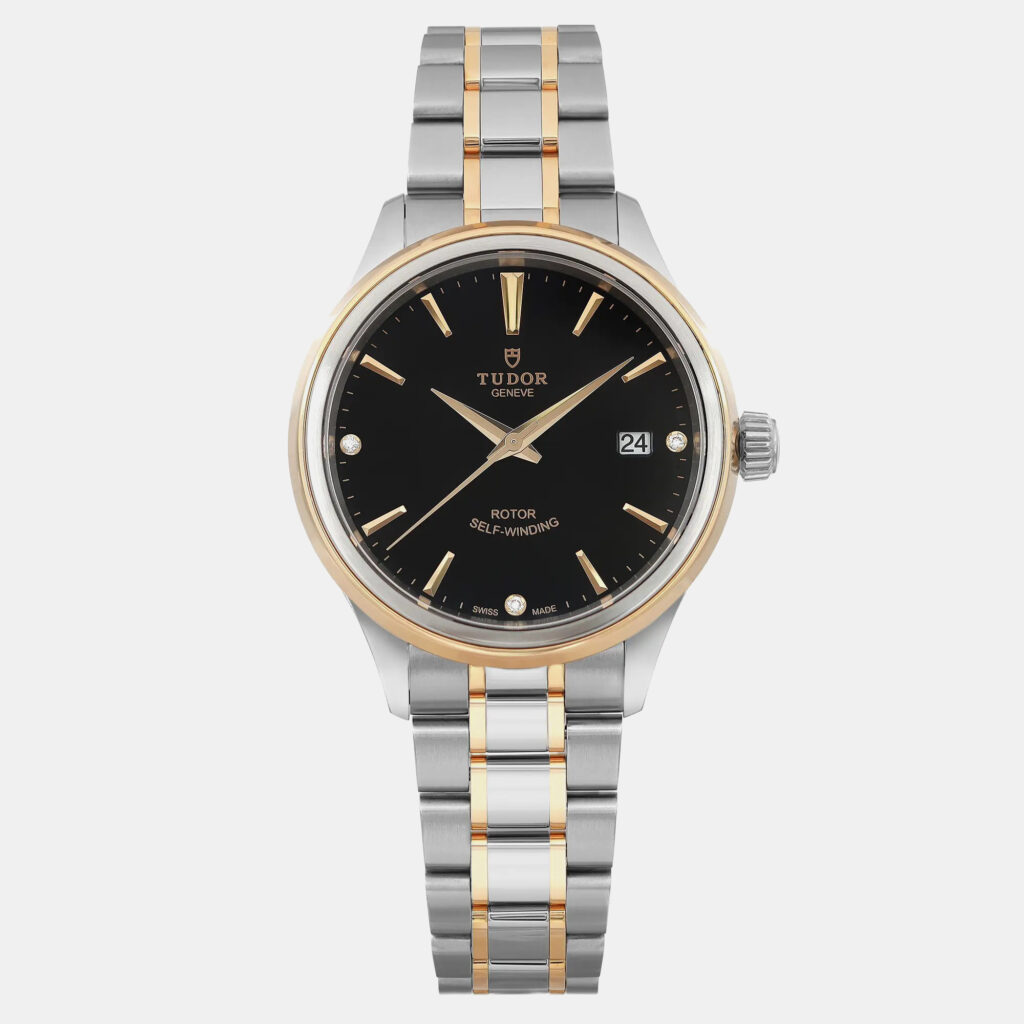 luxury-women-tudorslug-used-watches-p1099194-001 Tudor Black 18k Yellow Gold Steel Style 12103 Automatic Women's Wristwatch 28mm