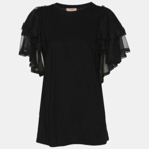 Twinset Black Cotton Ruffled Tops M