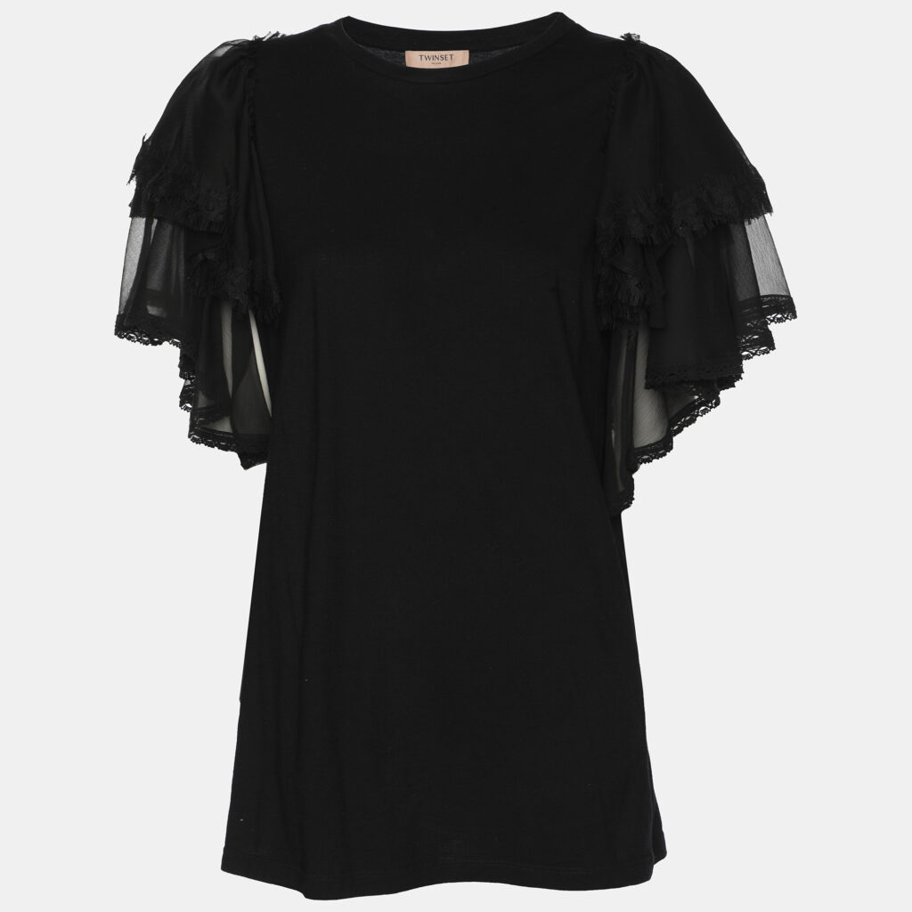 luxury-women-twinset-used-clothes-p1147436-001 Twinset Black Cotton Ruffled Tops M