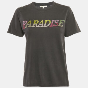 Maje Grey Paradise Embellished Jersey T-Shirt S