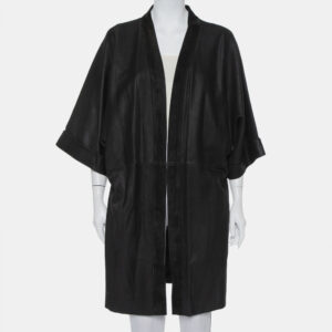 IRO Black Suede Leather Open Front Kimono S