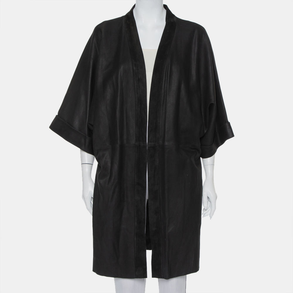 luxury-women-used-clothes-p421589-008 IRO Black Suede Leather Open Front Kimono S