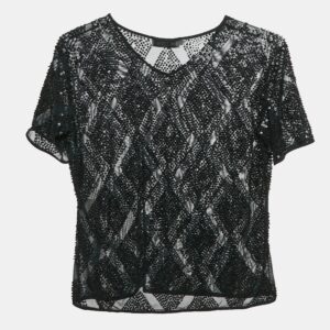 Valentino Miss V Black Sequin Embellished Jersey Top M