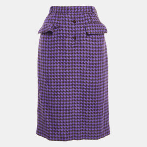 Valentino Miss V Purple/Black Houndstooth Wool Midi Skirt L