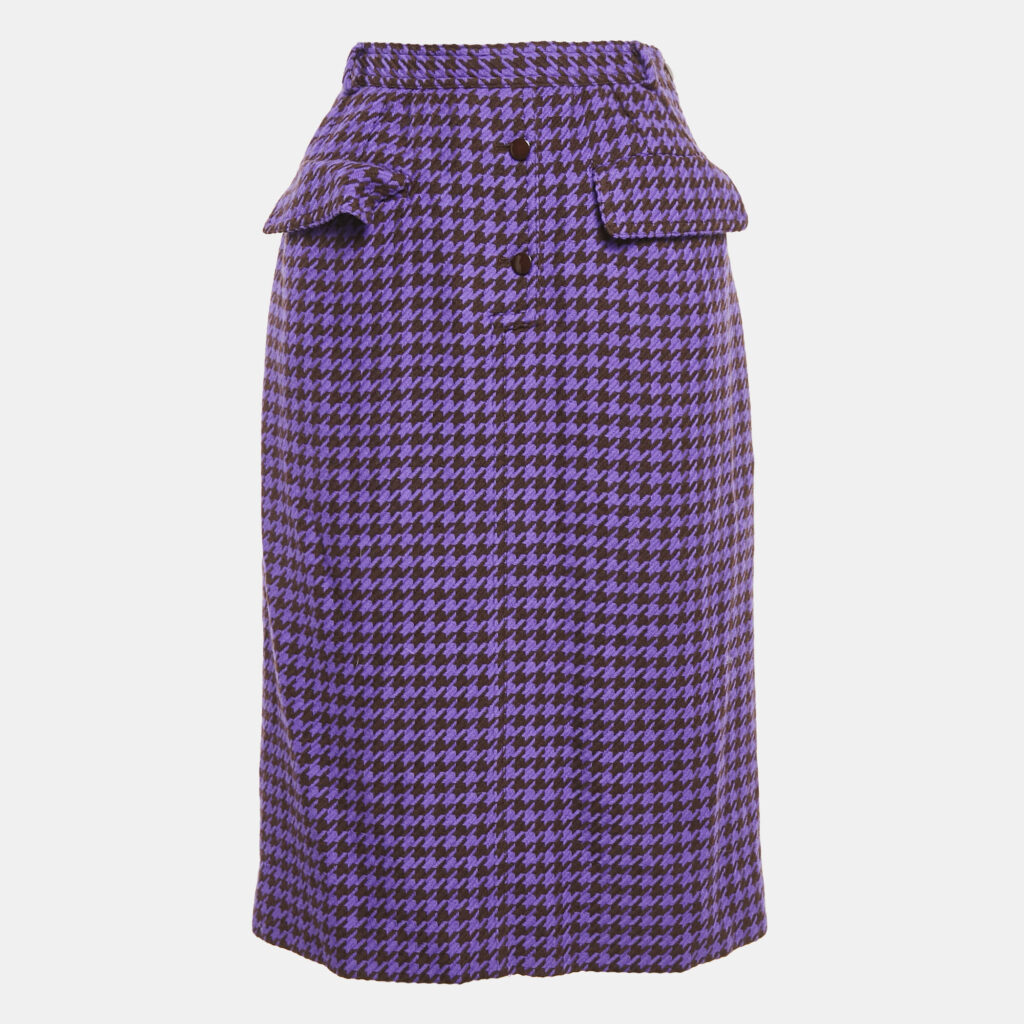 luxury-women-valentino-miss-v-used-clothes-p1136856-001 Valentino Miss V Purple/Black Houndstooth Wool Midi Skirt L
