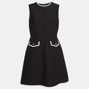 Valentino Black Wool Blend Stud Button Detail Short Dress M