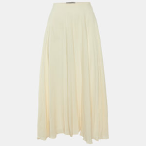valentino cream silk pleated midi skirt m