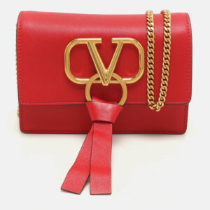 Valentino Red Leather VRing Chain Crossbody Bag