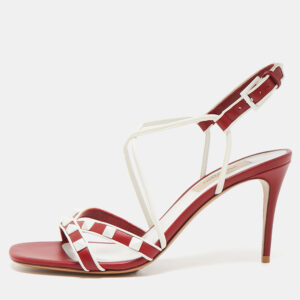 Valentino Red Leather Free Rockstud Crisscross Slingback Sandals Size 36.5