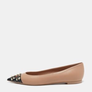 Valentino Beige/Black Leather Rockstud Ballet Flats Size 37.5