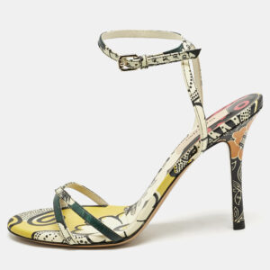valentino multicolor printed leather ankle strap sandals size 37.5
