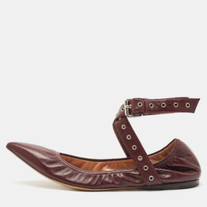 Valentino Burgundy Leather Rockstud Ballet Flats Size 37