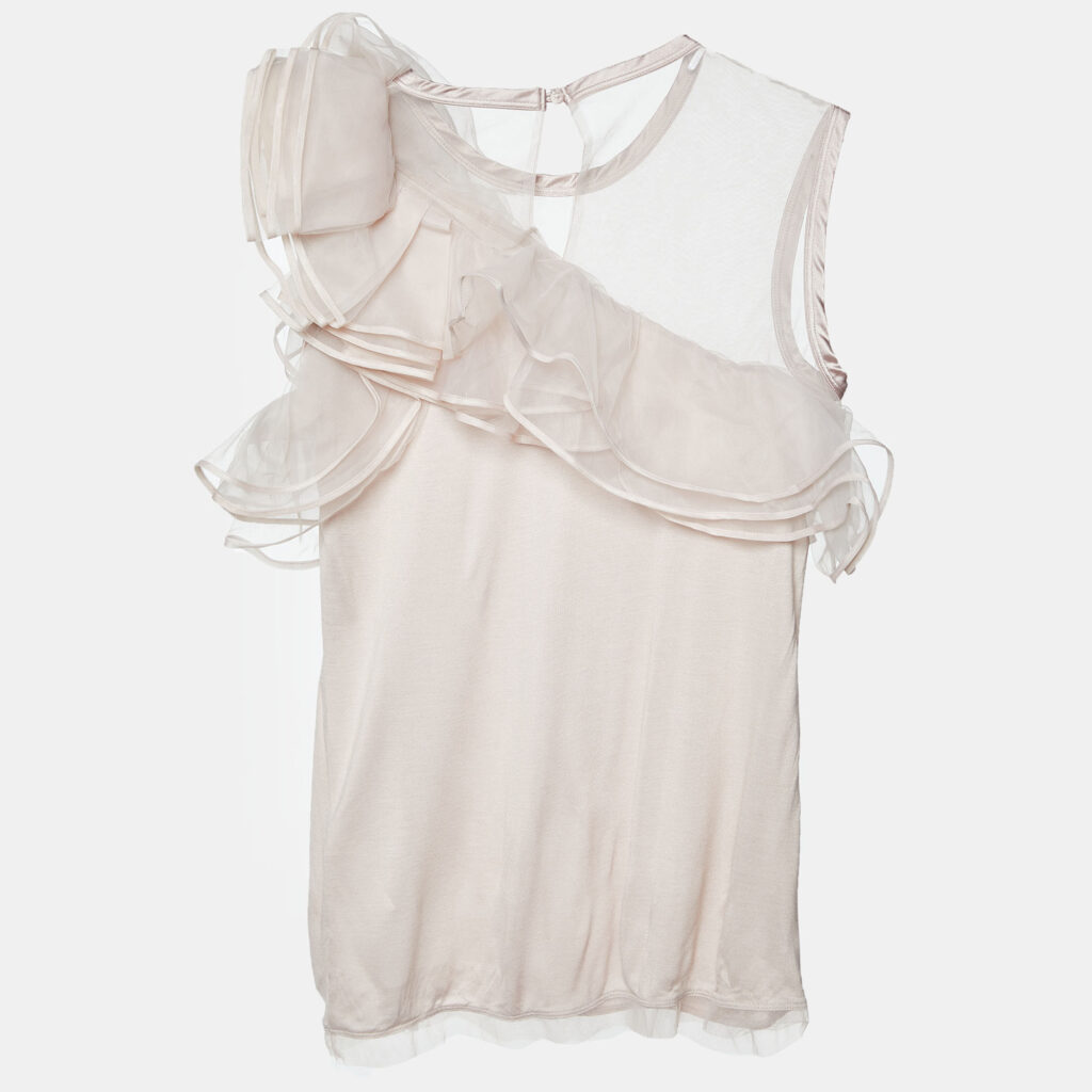 luxury-women-valentino-t-shirt-couture-new-clothes-p996065-001 Valentino T-Shirt Couture Pale Pink Jersey & Mesh Ruffled Top L