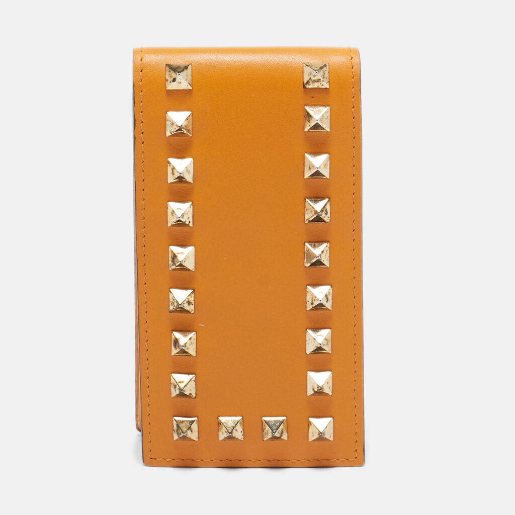 luxury-women-valentino-used-accessories-p1112676-001 Valentino Mustard Leather Rockstud iPhone Flip Case