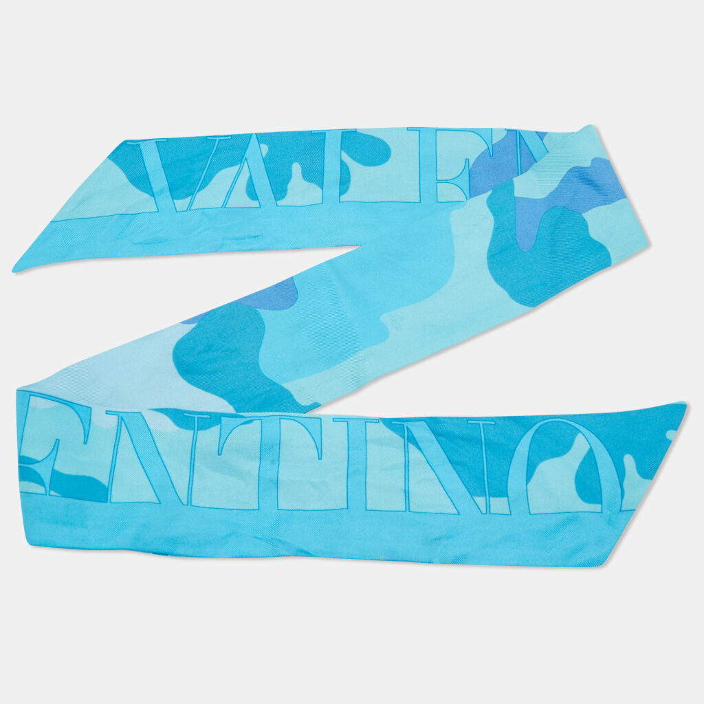 luxury-women-valentino-used-accessories-p1125195-001 Valentino Blue Camouflage Print Silk Bandeau