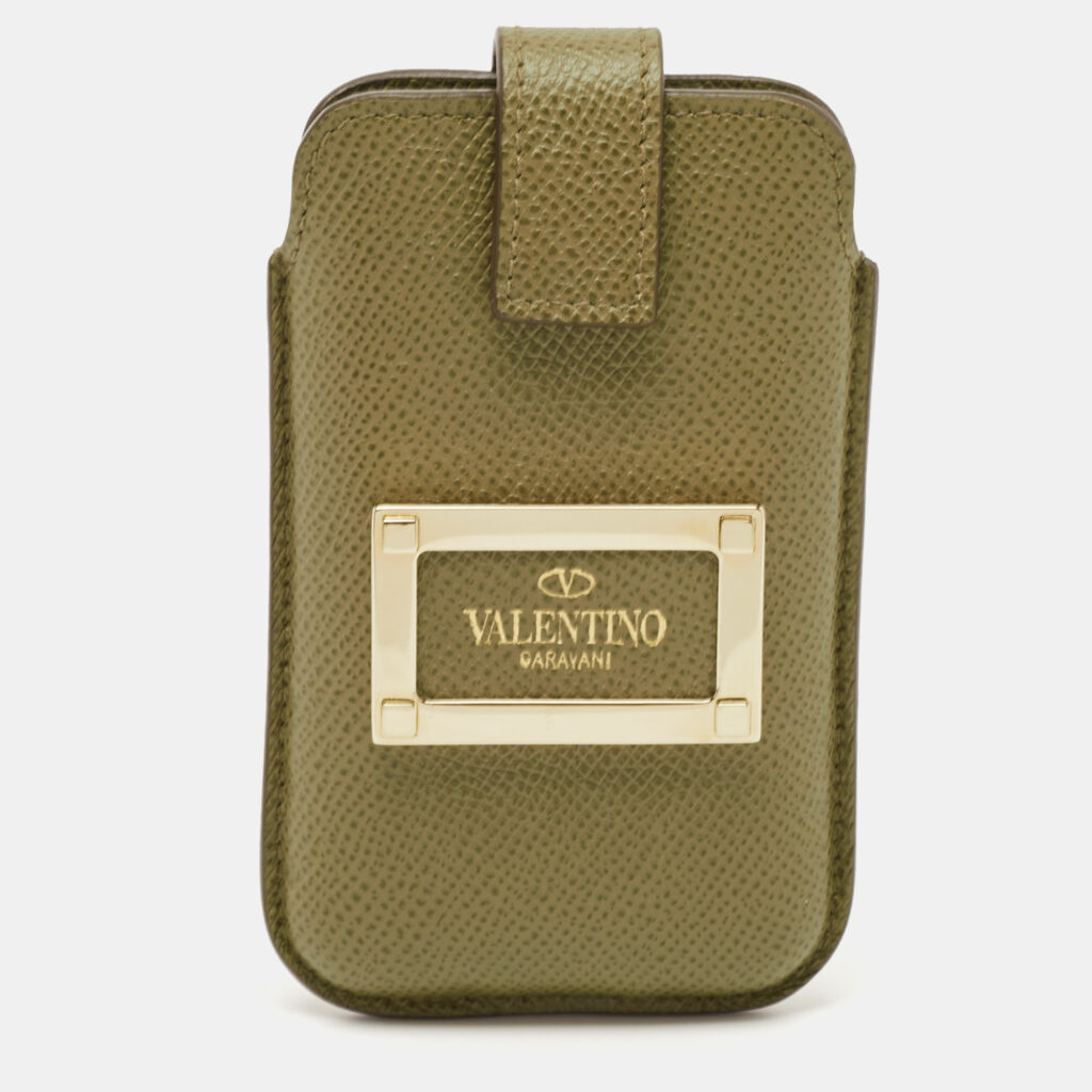 luxury-women-valentino-used-accessories-p1130242-001 Valentino Green Grained Leather Phone Case