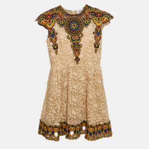 Valentino Beige Guipure Lace Patch Detail Mini Dress XS