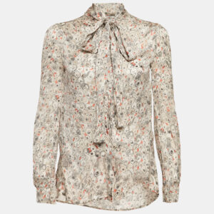 Valentino Grey Printed Silk Button Front Blouse M