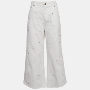 Valentino White Studded Denim Wide Leg Jeans L Waist 31"