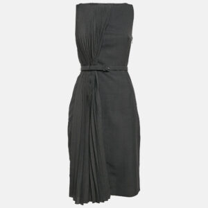 Valentino Dark Grey Wool Blend Pleated Sleeveless Short Dress M