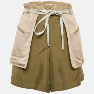 Valentino Beige/Green Crepe and Silk Pocket Detail Shorts S