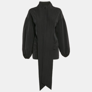 Valentino Black Cotton Blend Tie-Up Neck Detail Puff Sleeve Top S