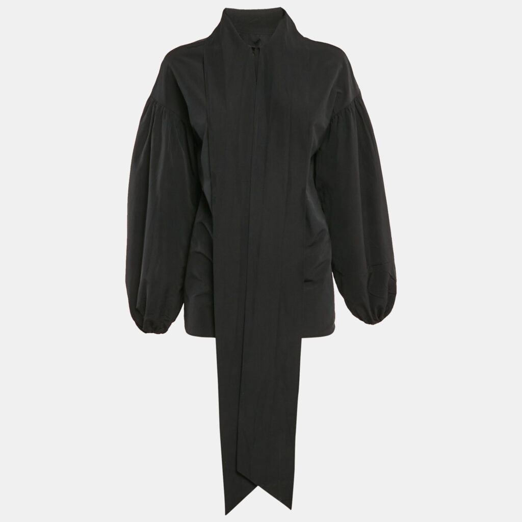 luxury-women-valentino-used-clothes-p1099940-006 Valentino Black Cotton Blend Tie-Up Neck Detail Puff Sleeve Top S