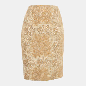 Valentino Gold Floral Brocade Pencil Skirt M