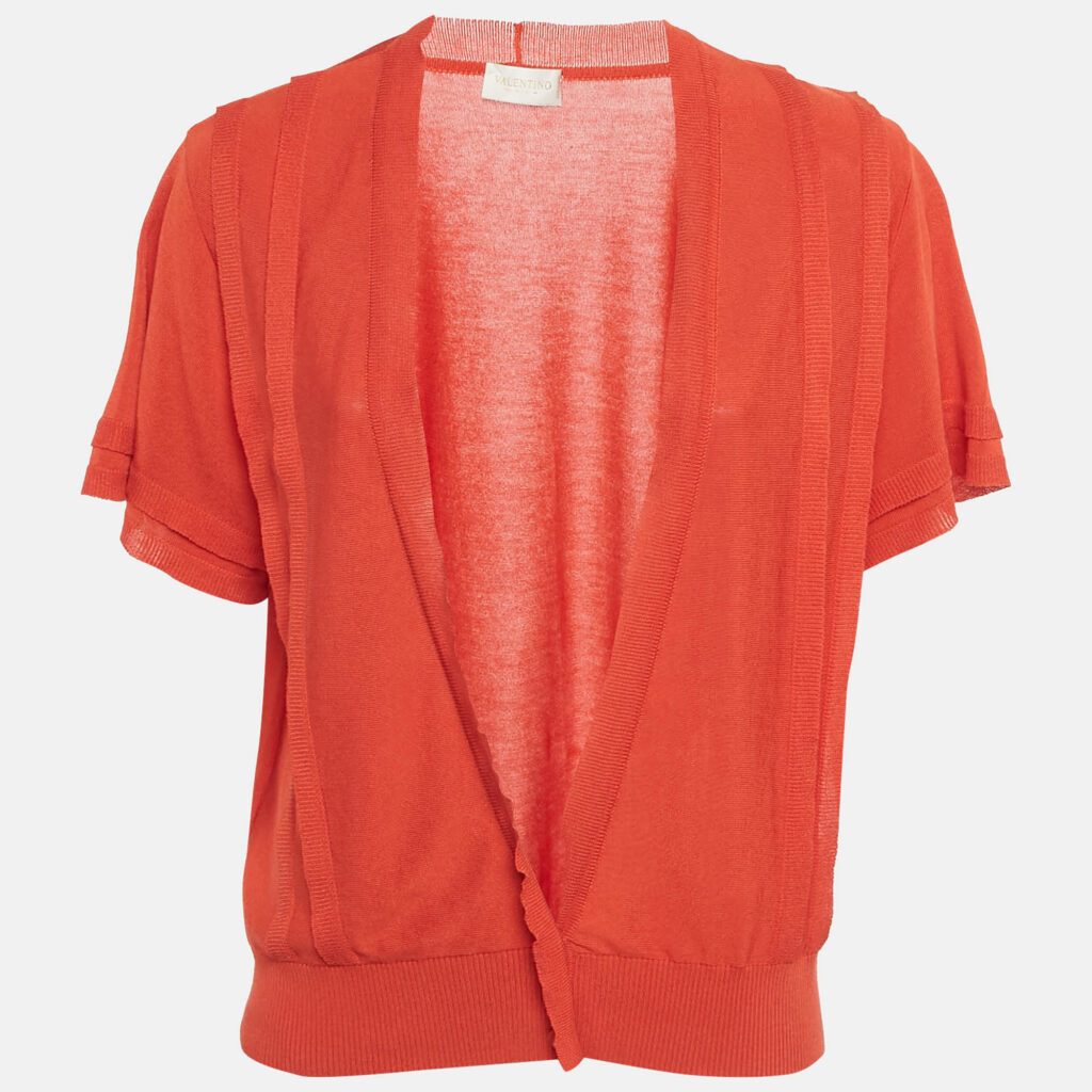 luxury-women-valentino-used-clothes-p1105097-001 Valentino Red Cotton Blend Button Front Cardigan M