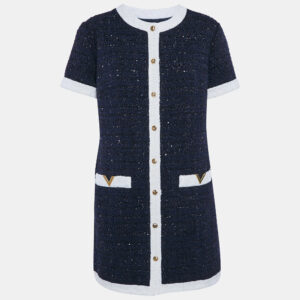 Valentino Navy Blue Sequin Embellished Lurex Boucl&eacute;-Tweed Mini Dress L