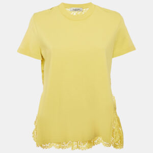 Valentino Yellow Lace and  Jersey Crew Neck Top M