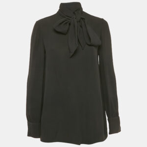 Valentino Black Silk Blend Crepe Tie-Up Neck Detail Top M