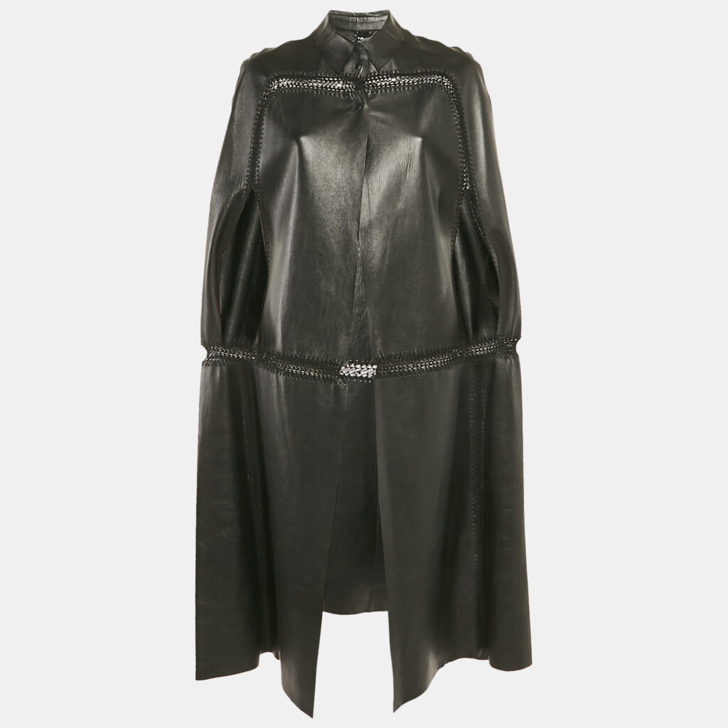luxury-women-valentino-used-clothes-p1114026-007 Valentino Black Crochet Trim Leather Cape Coat M