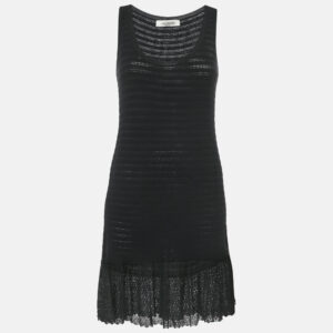 Valentino Black Wool Knit Sleeveless Flounce Mini Dress M