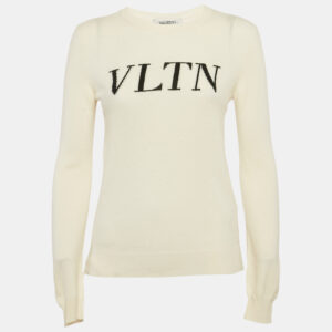 Valentino Cream VLTN Intarsia Wool Blend Sweater S